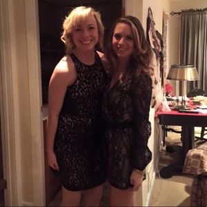 Sleeveless Lace Black Dress with Nude Underlay